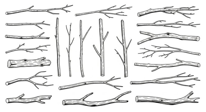 Collection of Hand-Drawn Twigs and Branches Illustration.
