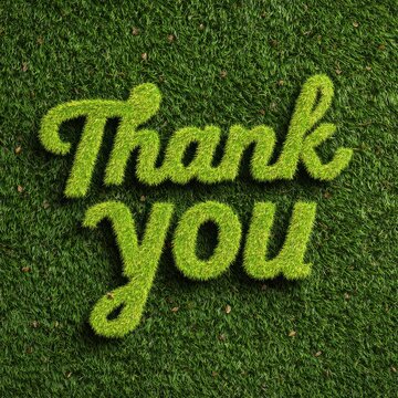 Thank you message created with grass texture on a lawn background