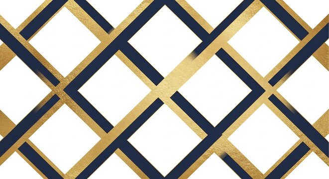 Elegant Geometric Pattern with Gold and Navy Blue Intersecting Lines.