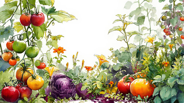 Abstract watercolor botanical border with rosemary thyme sage oregano mint basil and chili along lower edge showcasing minimal elegant design