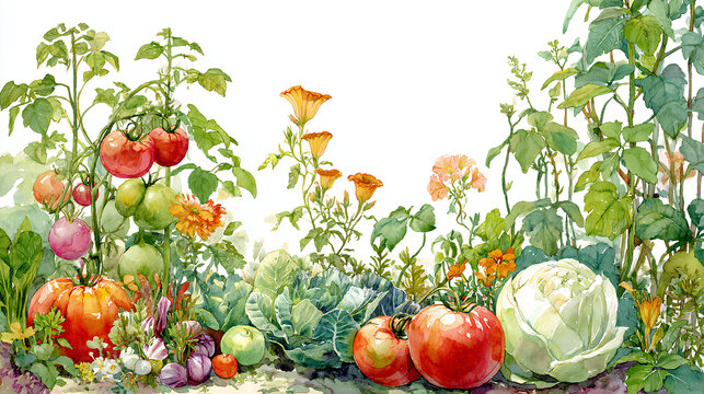 Abstract watercolor botanical border with rosemary thyme sage oregano mint basil and chili along lower edge showcasing minimal elegant design