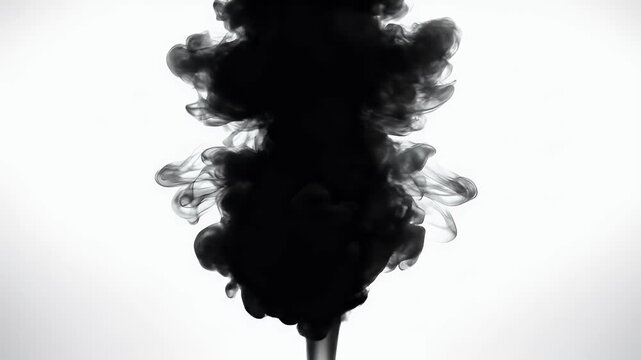 Dark ink cloud blooming in clear liquid