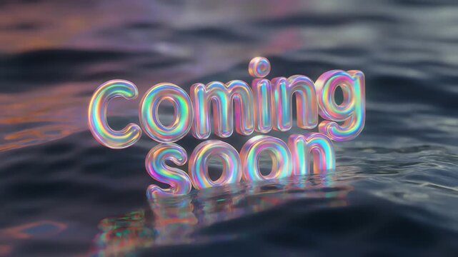 A coming soon announcement appears on rippling water with reflected light.