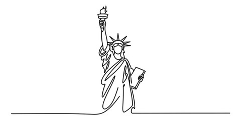 Minimalist continuous line drawing of the statue of liberty isolated on a plain white background Vector, illustration © Nebaron