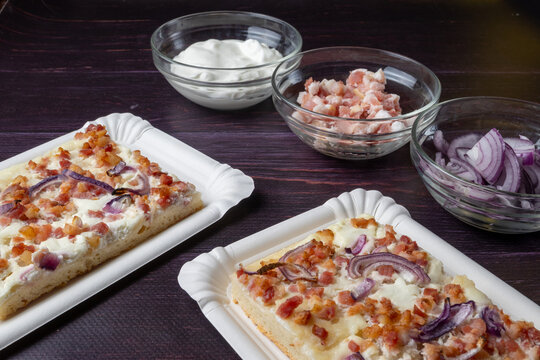 Hungarian langos with bacon and onion