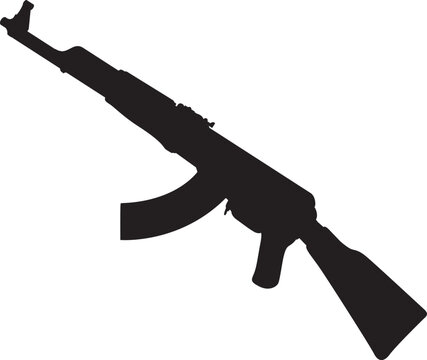 AK 47 Solid Silhouette Assault Rifle Kalashnikov Automatic and Semi Automatic Gun Vector