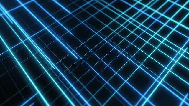 Abstract Blue Neon Glowing Grid Pattern Creating a Futuristic Digital Technology Background