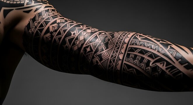 Detailed Blackwork Geometric Arm Tattoo Sleeve Close Up Body Art