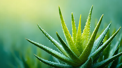 Fototapeta premium Aloe Vera Plant Close-Up with Fresh Dew – Natural Skincare, Herbal Remedy and Green Botanical Background Scene