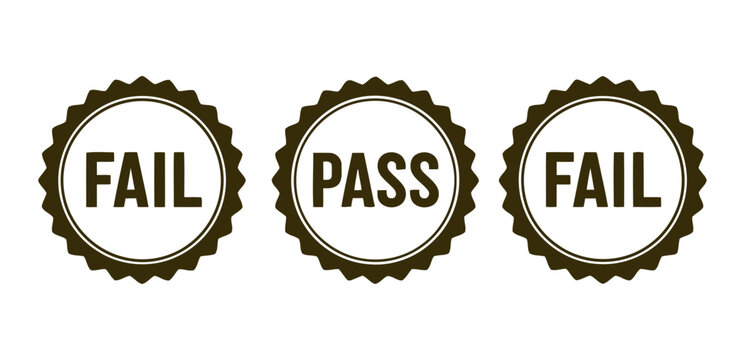 Illustration of Gold seal stamps with FAIL PASS FAIL text