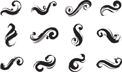 Fototapeta premium Brush set. Vector black paint brush spots, highlighter lines or felt-tip pen marker. Ink smudge abstract shape stains and smear set with texture. Hand drawn vector illustration