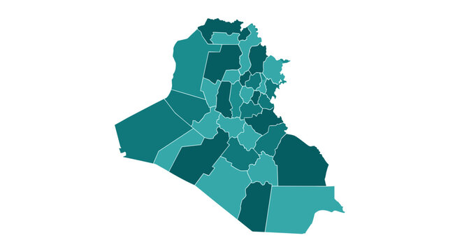 Stylized map of iraq divided into administrative regions with varying shades