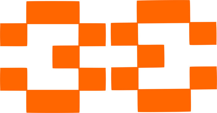 Abstract orange pixelated geometric E or G initial logo design, composed of interlocking square blocks representing digital connectivity, retro gaming, technology, and modern network systems.