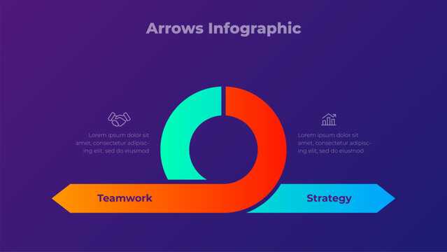 2 step curved arrow process diagram with circular loop flow and two directional arrows infographic structure