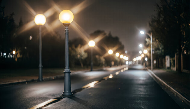 Jalan Kota Sepi di Malam Hari dengan Lampu Jalan