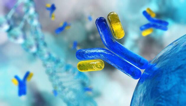 antibody and DNA helix, 3D rendering