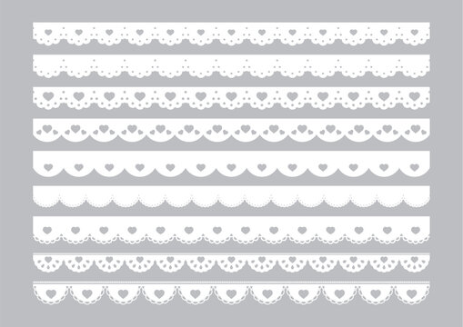 かわいいハートのレースのライン素材　Heart lace vector illustration set
