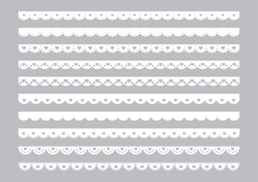 かわいいハートのレースのライン素材　Heart lace vector illustration set