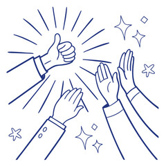 Obraz premium Minimal Blue Line Hand Gesture Icon Set – Clapping, Thumbs Up, Applause Vector Collection