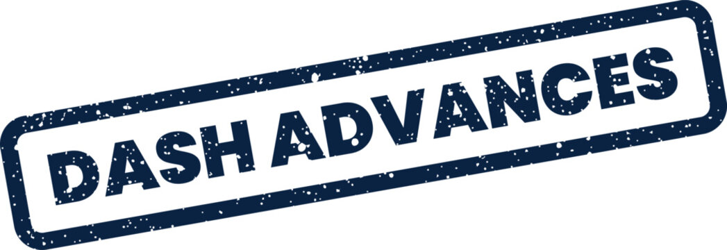 Distressed stamp effect featuring the words Dash Advances in a rectangular frame for business progress