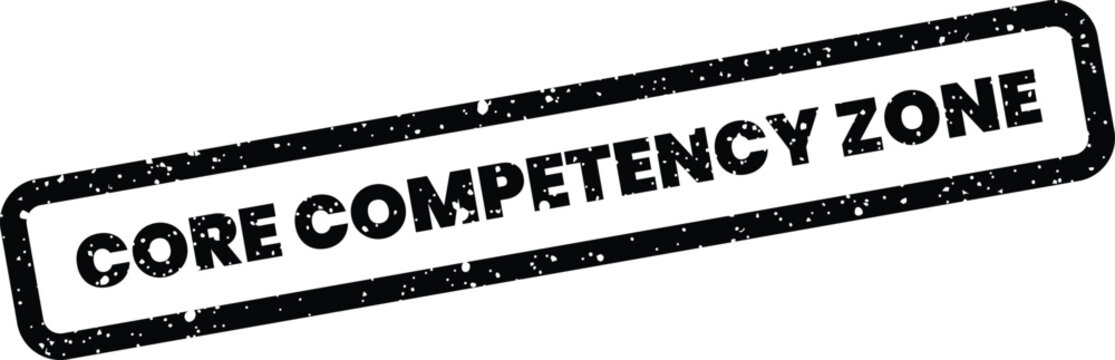 Distressed text stamp featuring the phrase core competency zone, ideal for business branding and expertise display