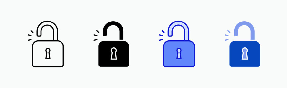 Unlock Icon Sheet Multiple Style Collection Isolated Vector