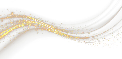 Luxury golden sparkling wave with glowing light streaks and dust particles, creating an elegant flowing line effect. Isolated PNG element, perfect for festive, decorative, and premium design compositi © Oleksandr