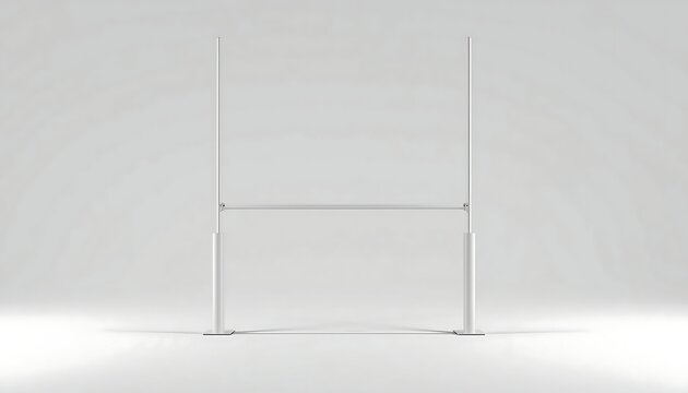 Tall, white rugby goalposts with a horizontal crossbar stand prominently on a minimalist white field, ready for a match.