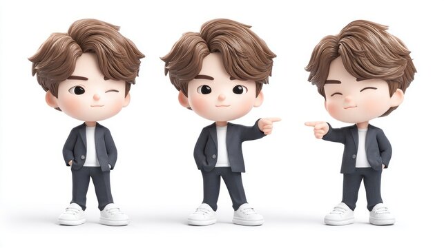 Chibi character in suit showing different poses and expressions on white background