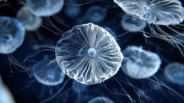 Abstract Bioluminescent Organisms in Deep Sea Environment