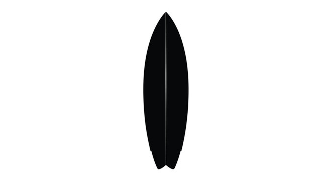 A simple black surfboard isolated on a white background silhouette