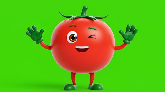 Cute cartoon tomato character waving with big smile