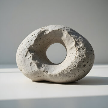 Pebble with Hole Close Up on Simple Background