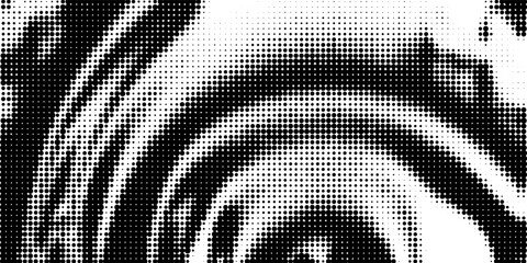 Fototapeta premium Abstract Black and White Halftone Circular Wave Background with Retro Dot Texture
