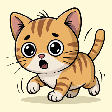 Cute Running Kitten Cartoon &ndash; Adorable Kawaii Cat Mascot Vector Illustration