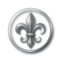Vector 3d Silver Fleur De Lis Symbol in Round Frame. Elegant Royal Emblem. Classic French Heraldic Icon. Luxury Fleur De Lis Sign. Logo Design, Badge, Noble Decoration, Vintage Ornament © gomolach