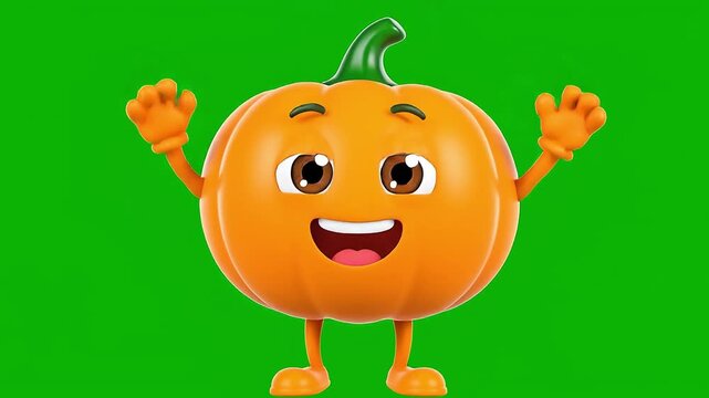 Cute cartoon pumpkin character waving with big eyes
