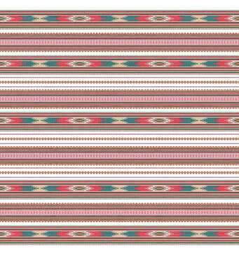 Seamless Tribal Ethnic Pattern, Boho Geometric Stripe Textile Design, Ikat Style Background
