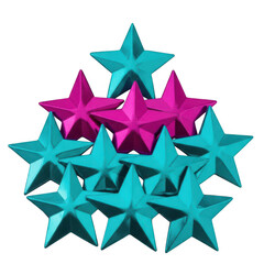 Obraz premium Geometric 3d star cluster composed of interconnected triangular shapes in cyan and magenta isolated on transparent background