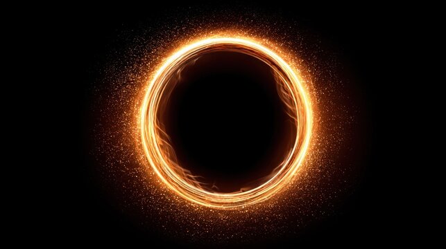 Fiery glowing ring with sparkling particles on a black background