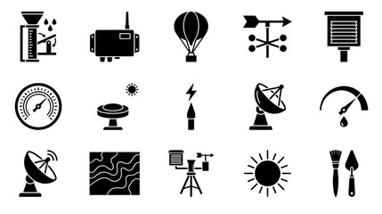 Obraz premium Meteorology and archeology simple black icons
