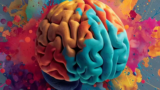 Colorful Artistic Human Brain with Vibrant Paint Splashes