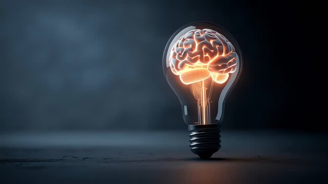 Human Brain Inside Glowing Light Bulb Illustrating Creative Thinking