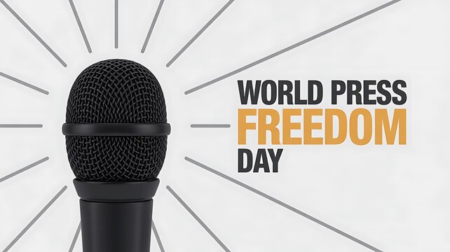 World press freedom day concept with microphone and media text communication journalism background