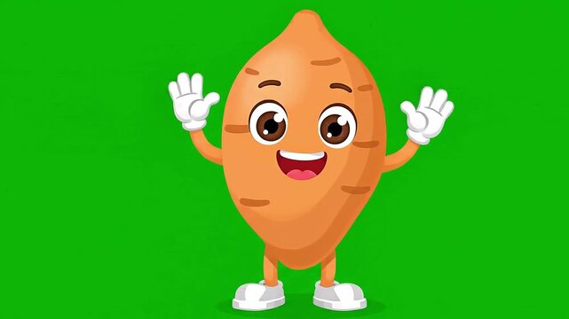 Cute cartoon sweet potato character waving happily