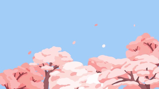 Cherry blossom trees blowing in wind with falling petals animation