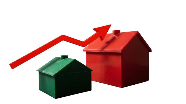 Housing Affordability Concept &ndash; Rising Real Estate Prices with Upward Arrow Animation on White Background