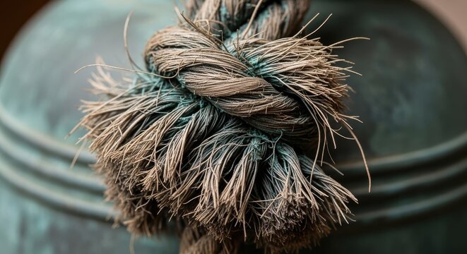 Close-up of a weathered rope knot.
