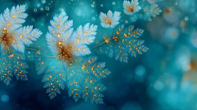 Abstract Snowflakes with Golden Details on Blue Background &ndash; Winter Pattern, Festive Design and Elegant Art Texture