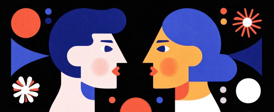 Playful illustration of homonym words dancing to the same tune yet telling different tales